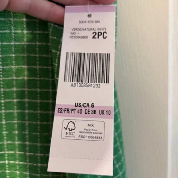 NWT Le Suit Women's Check Print Contrast Trim Skirt Suit SZ 6 Verde/White - Picture 2 of 6